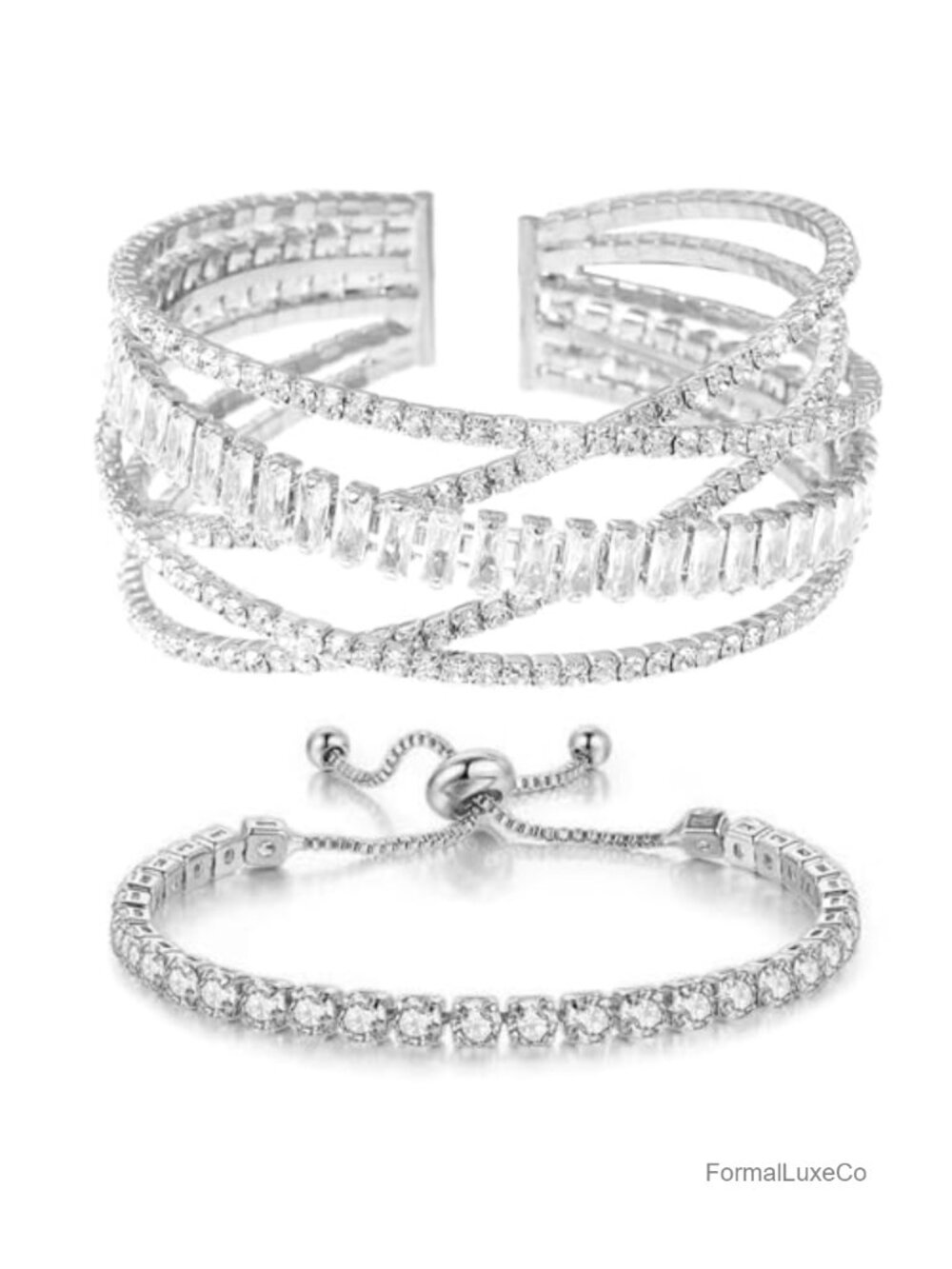 2Pcs MultiLayer Rhinestone Cuff Bracelet Set Crystal Bridal Bracelet Sparkling